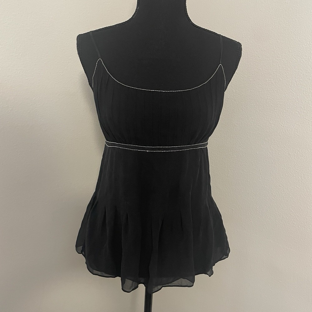 VTG Y2K THE LIMITED Sz S Black‎ 100% Silk Empire Waist Babydoll Top Embellished
